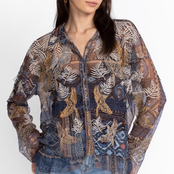 Johnny Was Tops - Johnny Was NOEMIE MESH BLOUSE 3X